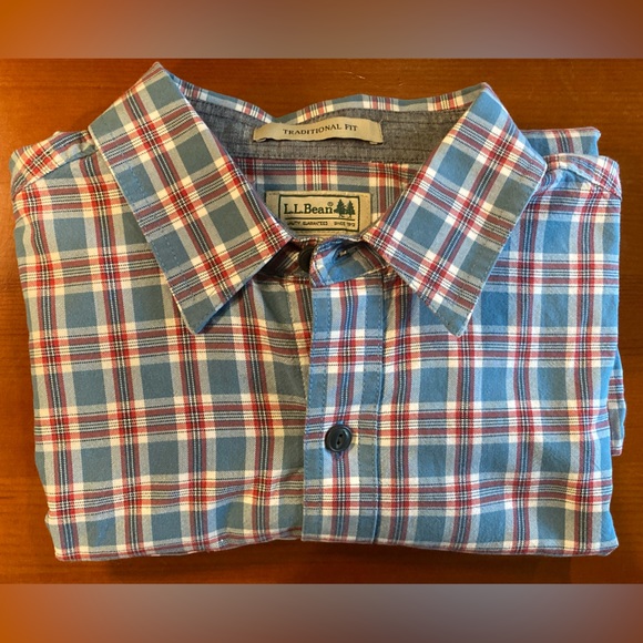 L.L. Bean Mens Size M Traditional Fit Heavy Plaid Shirt Long Sleeve Button Blue - Picture 1 of 8